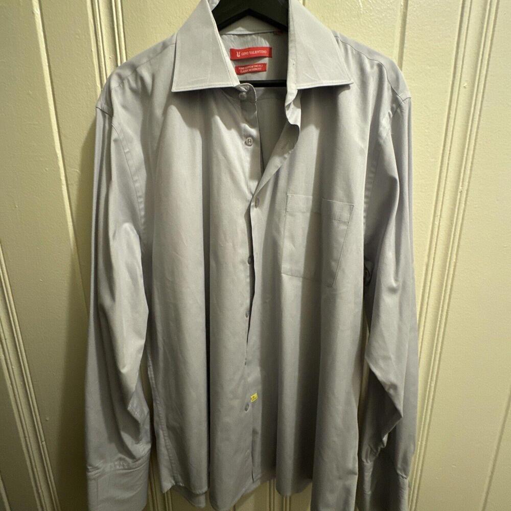 Gino Valentino 2 Ply Cotton Dress Shirt Men‎ Size Large 17.5 36/37 Modern Fit